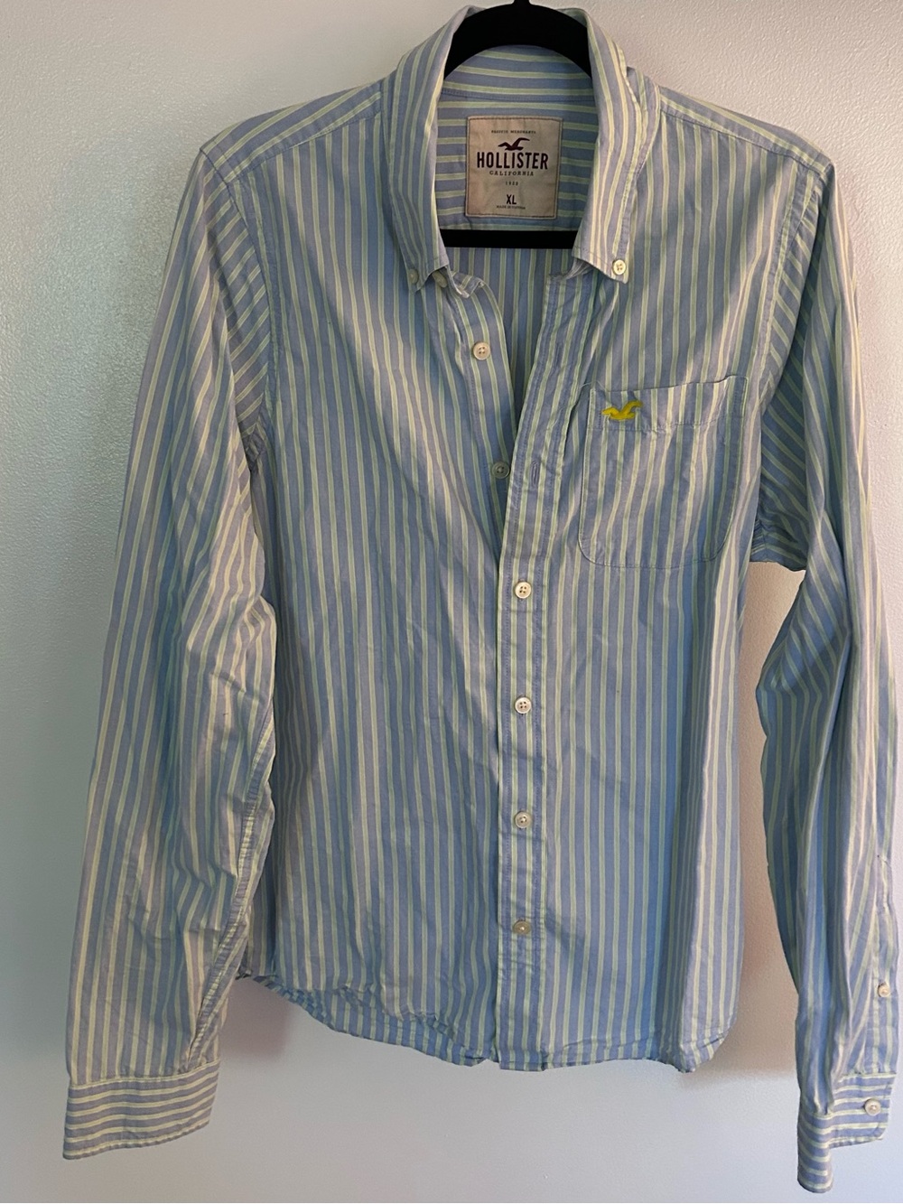 Hollister Light Blue & White Vertical Stripe Button-Down Shirt
